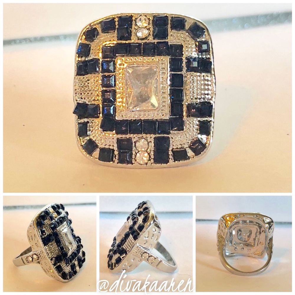 Blue Sapphire w/Topaz Art Deco Ring - Picture 9 of 11